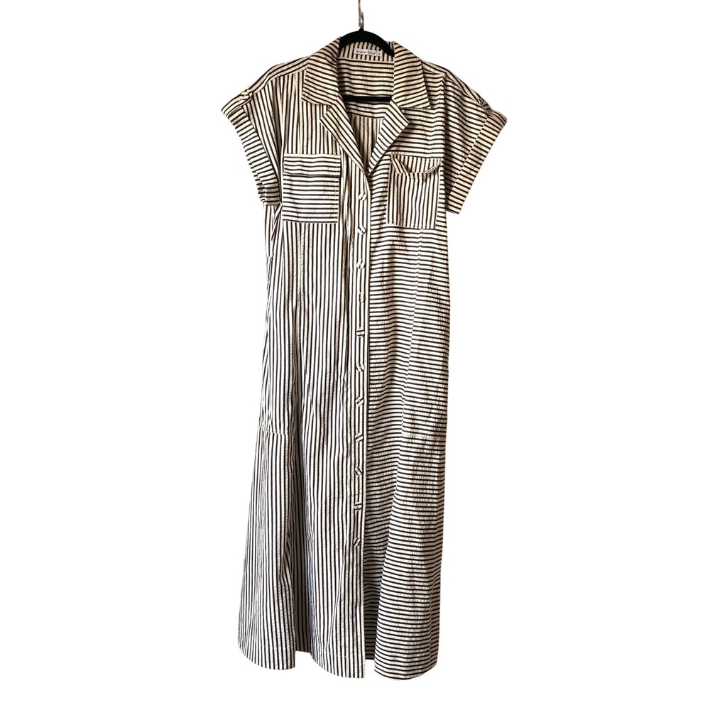 Brave+True Portia Short Sleeve Striped Midi Shirtdress Women Size XL Black White